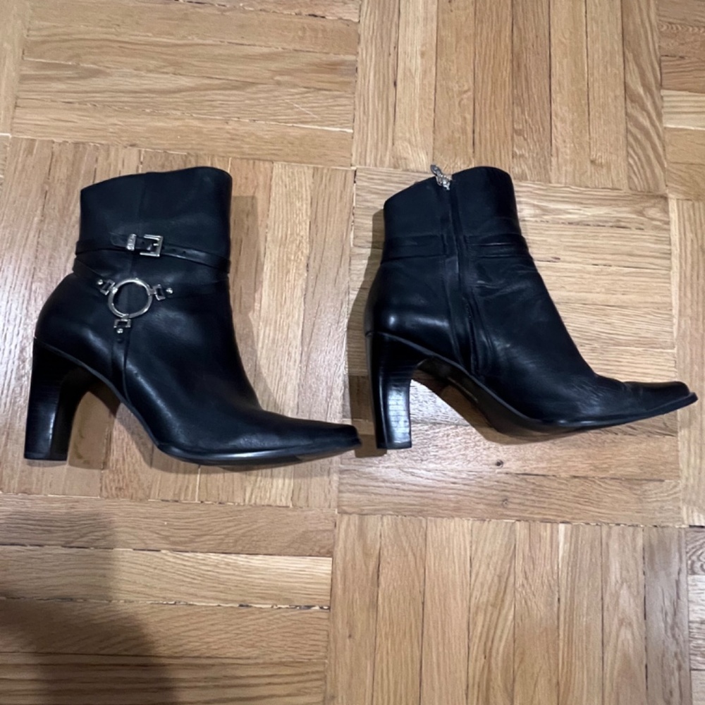 Harley Davidson Leather Black Stiletto Side Zip Motorcycle Boots Size 8.5